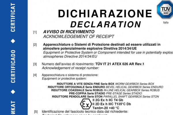 a greater certification for motive ATEX gearboxes